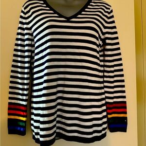 Hilfiger Lightweight Knit/Long Sleeve/V Neck/Rainbow Cuffs